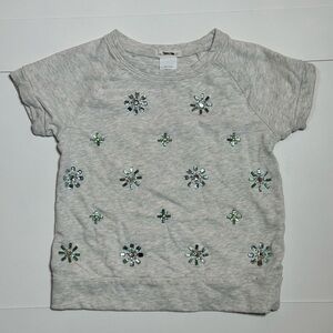 J. Crew Crewcuts Girl’s Gray Tee with Sparkling Beaded Floral Accents Size 4/5